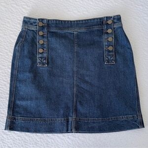 LOFT Dark Blue Denim Mini Skirt with Button Details